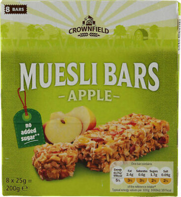 Crownfield Muesli Bar Apple (no added sugar) 8 bars 200 g  (Nutrisun)