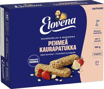 Elovena Pehmeä Kaurapatukka Valkosuklaa & mansikka