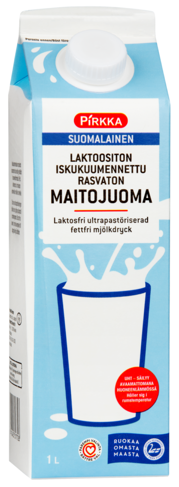 Pirkka rasvaton maitojuoma 1l UHT laktoositon